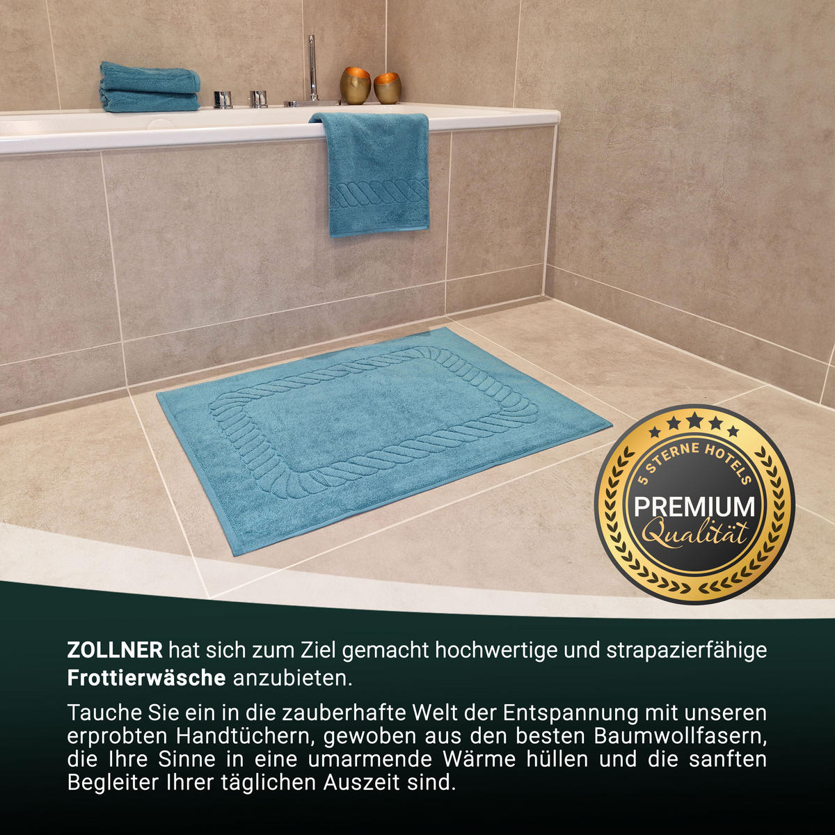 BADEMATTE, 2er-Set, 50x70 cm, 100% Baumwolle, Blau - Petrol, Textil (50/70cm) - Zollner