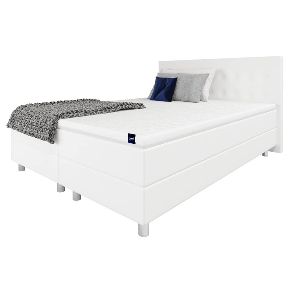 BOXBETT, Polsterbett Sawana mit Bonellfederkern-Matratze und Topper Schlafzimmer - Weiß, Holz/Holzwerkstoff (200/200cm) - Best For Home