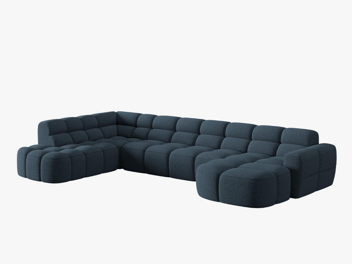 PANORAMASOFA links Lisa aus strukturiertem Stoff dunkelblau 7 Sitzplätze - Dunkelblau, Textil (234/77/387cm) - Micadoni
