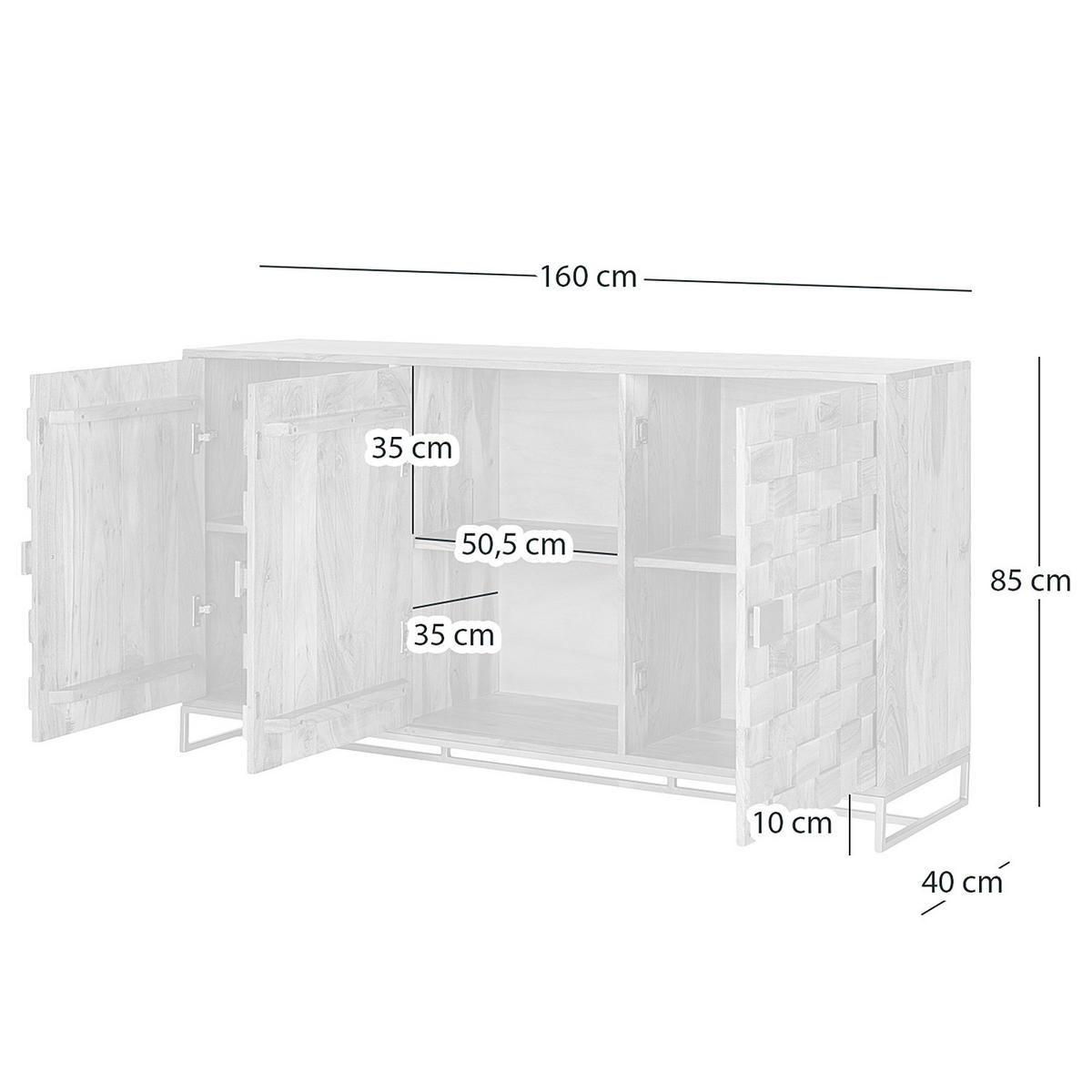 SIDEBOARD - Akazie massiv / Eisen - Goldfarben/Akaziefarben, Holz (160/85/40cm) - home24