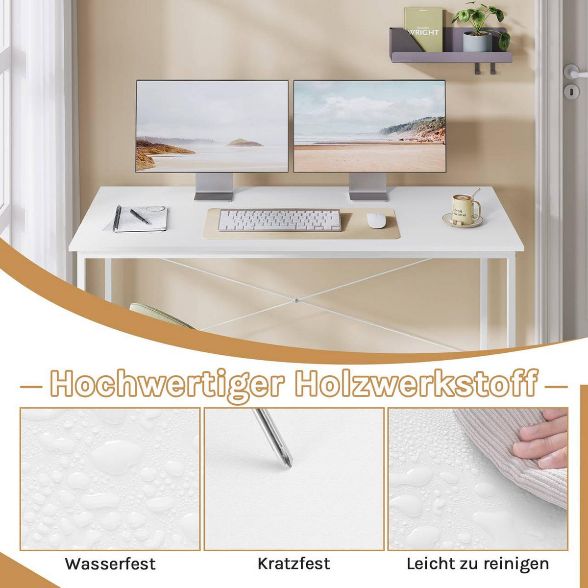 SCHREIBTISCH mit Metallgestell, 140x60x75 cm, Weiß - Schwarz/Weiß, Holzwerkstoff/Metall (60/140/75cm) - Woltu