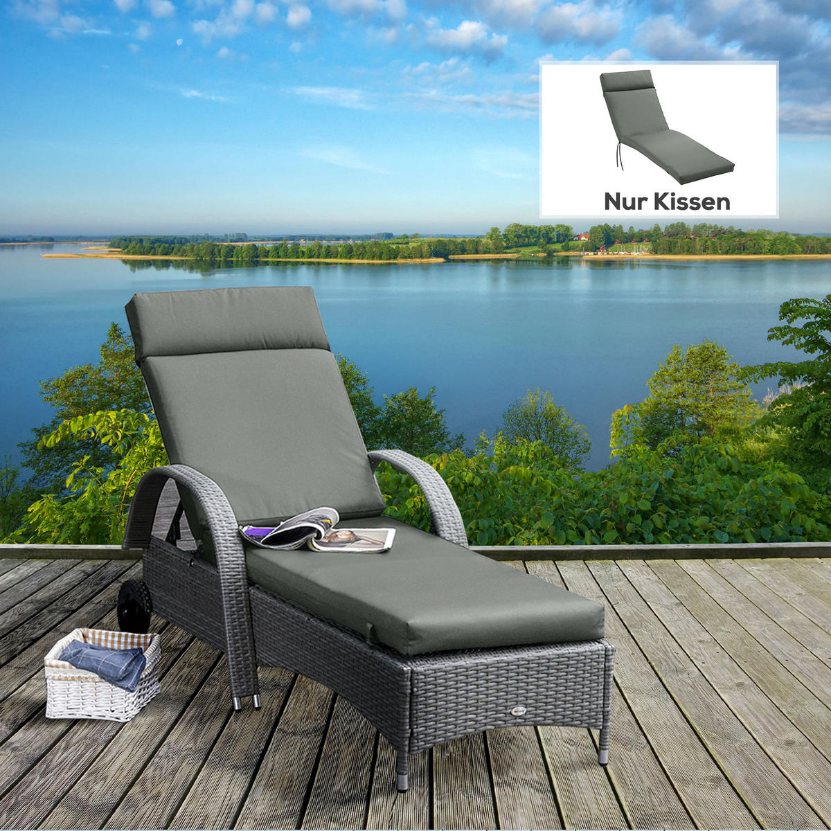 SITZKISSEN, Polyester, PP, Dunkelgrau - Dunkelgrau, Kunststoff (55/8/196cm) - Outsunny