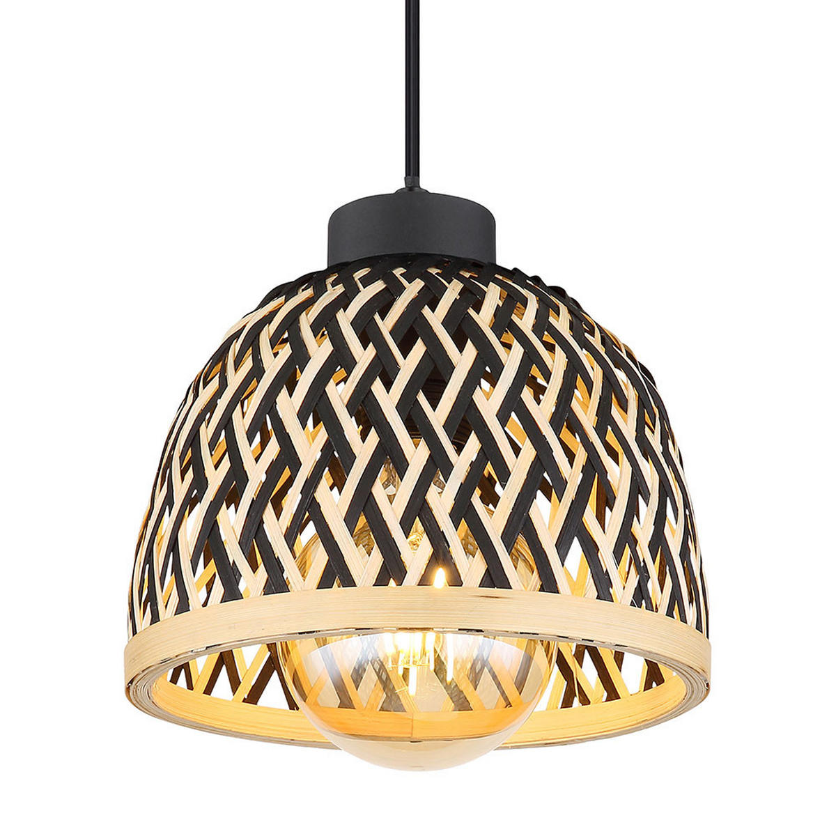 PENDELLEUCHTE Metall Bambus Schwarz-matt - Schwarz, Holz (20/20/120cm) - Globo Lighting