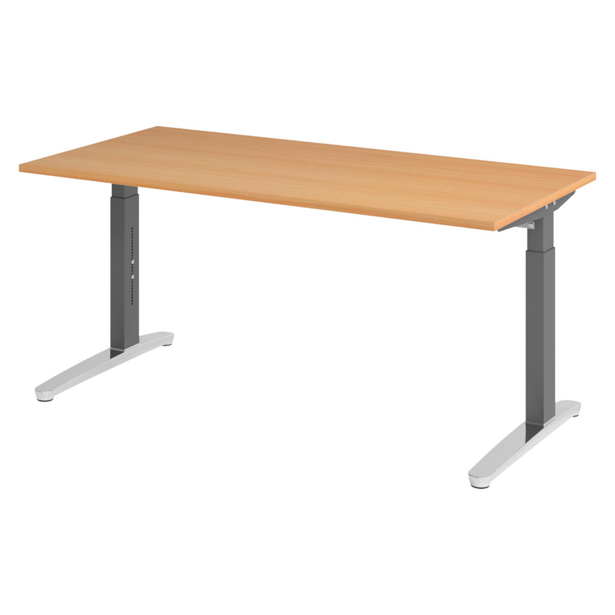 SCHREIBTISCH Serie-XB 80/160/74 cm in Buchefarben/Graphitfarben/Alu poliert - Buchefarben/Graphitfarben, Holzwerkstoff (80/160/74cm) - bümö