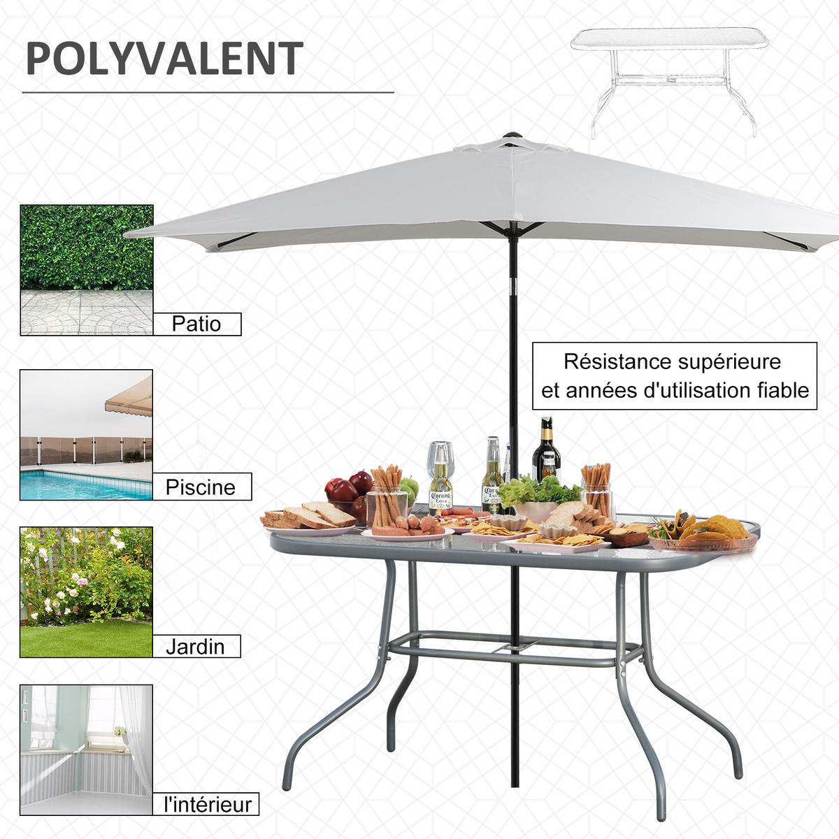 GARTENTISCH DE-14071 rechteckig 120x80 cm, mit Schirmhalterung Grau - Grau, Metall (120/80/70cm) - ComfortXL