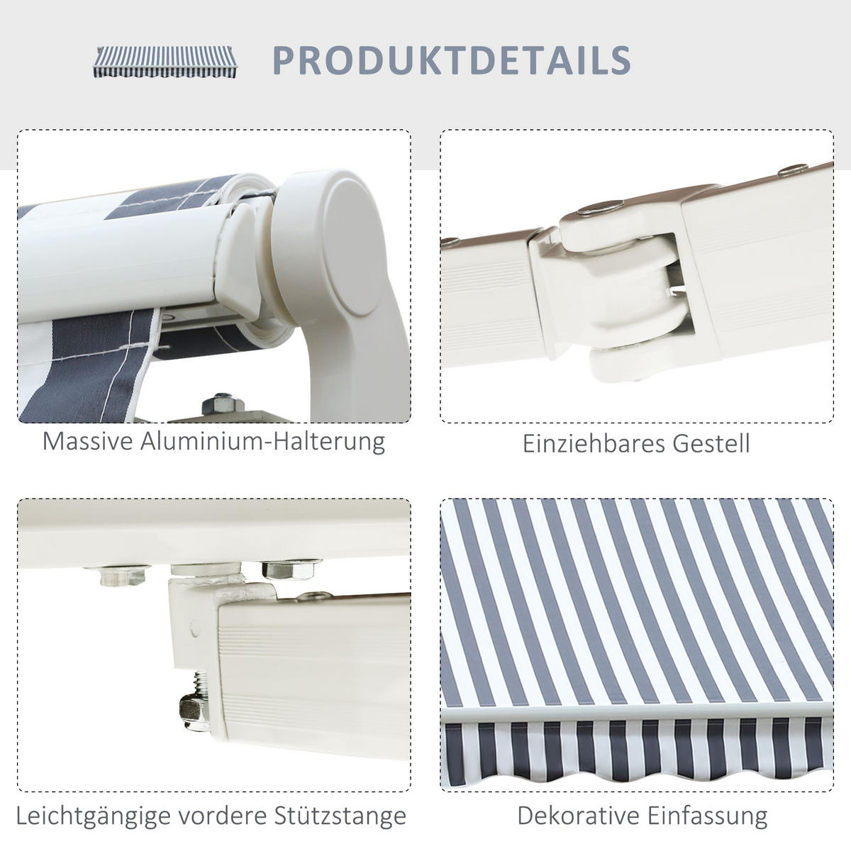 MARKISE, Grau+Weiß, Aluminium, Polyester - Grün, Metall (245/2/295cm) - Outsunny
