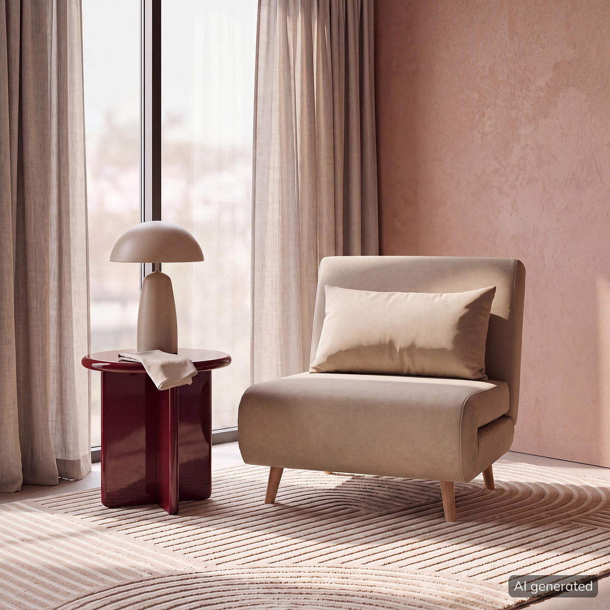 SCHLAFSESSEL - Textil / Teilmassivholz - Buchefarben/Creme, Holz/Buchenholz (77/81/90cm) - home24