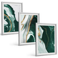 BILDER SET 3er Set - 40x60 cm Silberner Rahmen - Abstrakte grüne Farbmuster - Silberfarben, Kunststoff (40/60cm) - TULUP