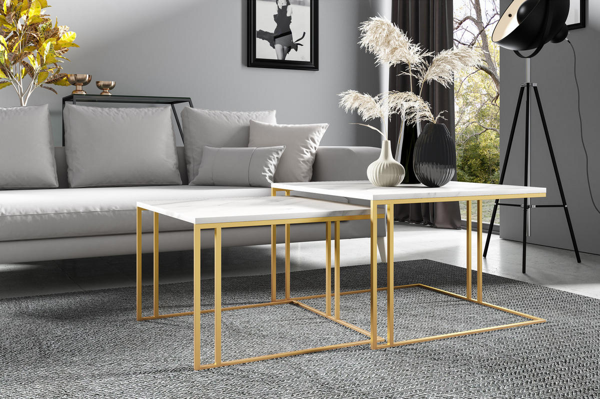 COUCHTISCHEN ASTER 2-tlg - Goldfarben/Weiß, Holzwerkstoff (76/76/50cm) - Meblini