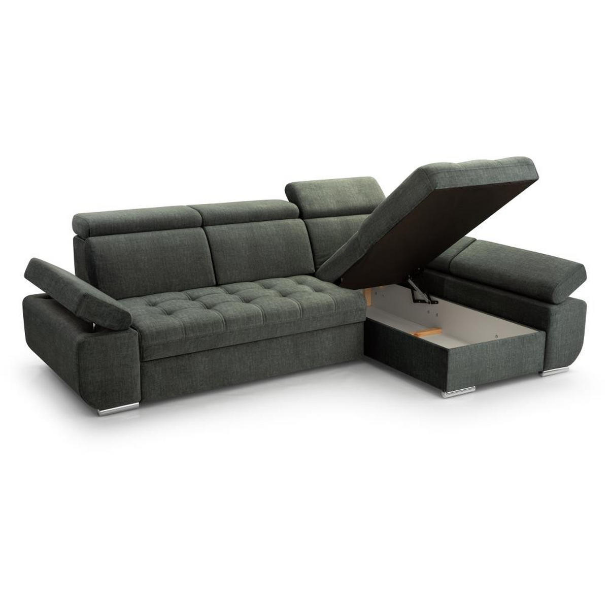 ECKSCHLAFSOFA Bianca dunkelgrau rechts - Chromfarben/Dunkelgrau, Textil (264/165cm) - Beautysofa