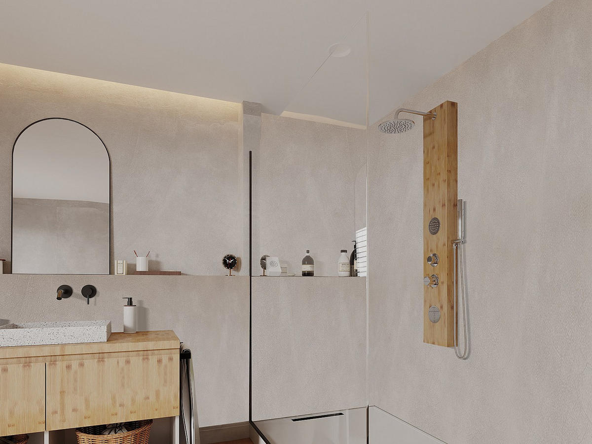 MASSAGE-DUSCHSÄULE - 20 x 140 cm - Bambus - SOLAL - Naturfarben, Holz (20/140/40.7cm) - Vente-Unique