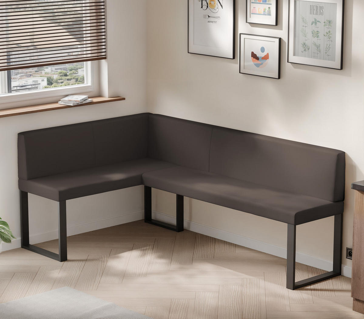 ECKBANK links SANA U Kunstleder glatt, 128/168 cm Braun - Braun, Kunststoff/Textil (128/168cm) - Idohome