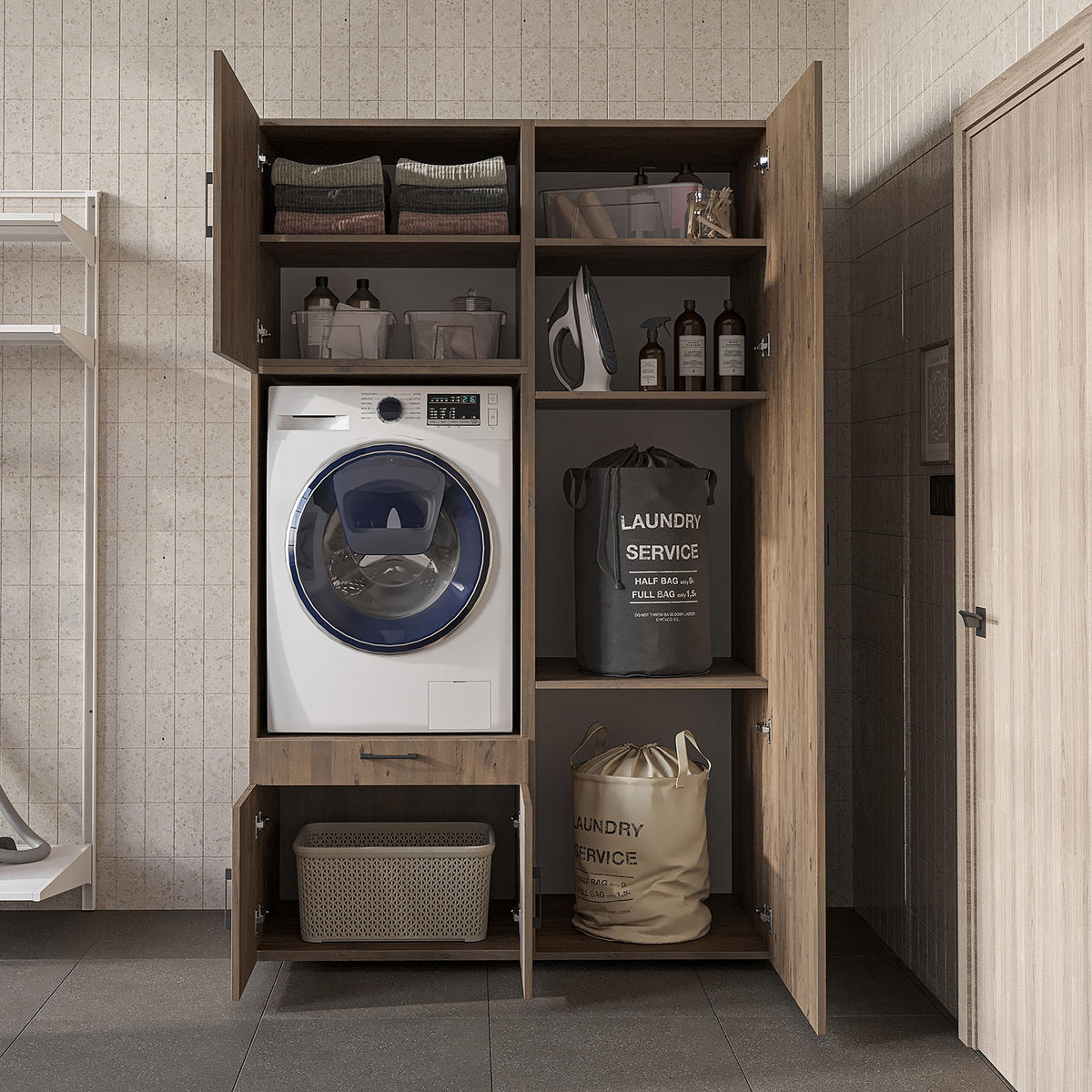 WASCHMASCHINENSCHRANK Serie 3 127cm Breit, 205cm Hoch - Eichefarben, Holzwerkstoff (127/205/67cm)