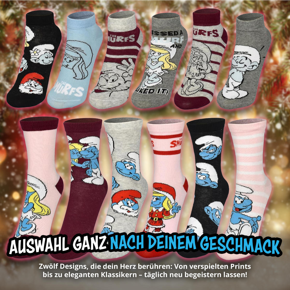 ADVENTSKALENDER Die Schlümpfe mit 12 Paar Socken Größe 35-41 - Multicolor, Textil (37/5/26.5cm) - United Labels