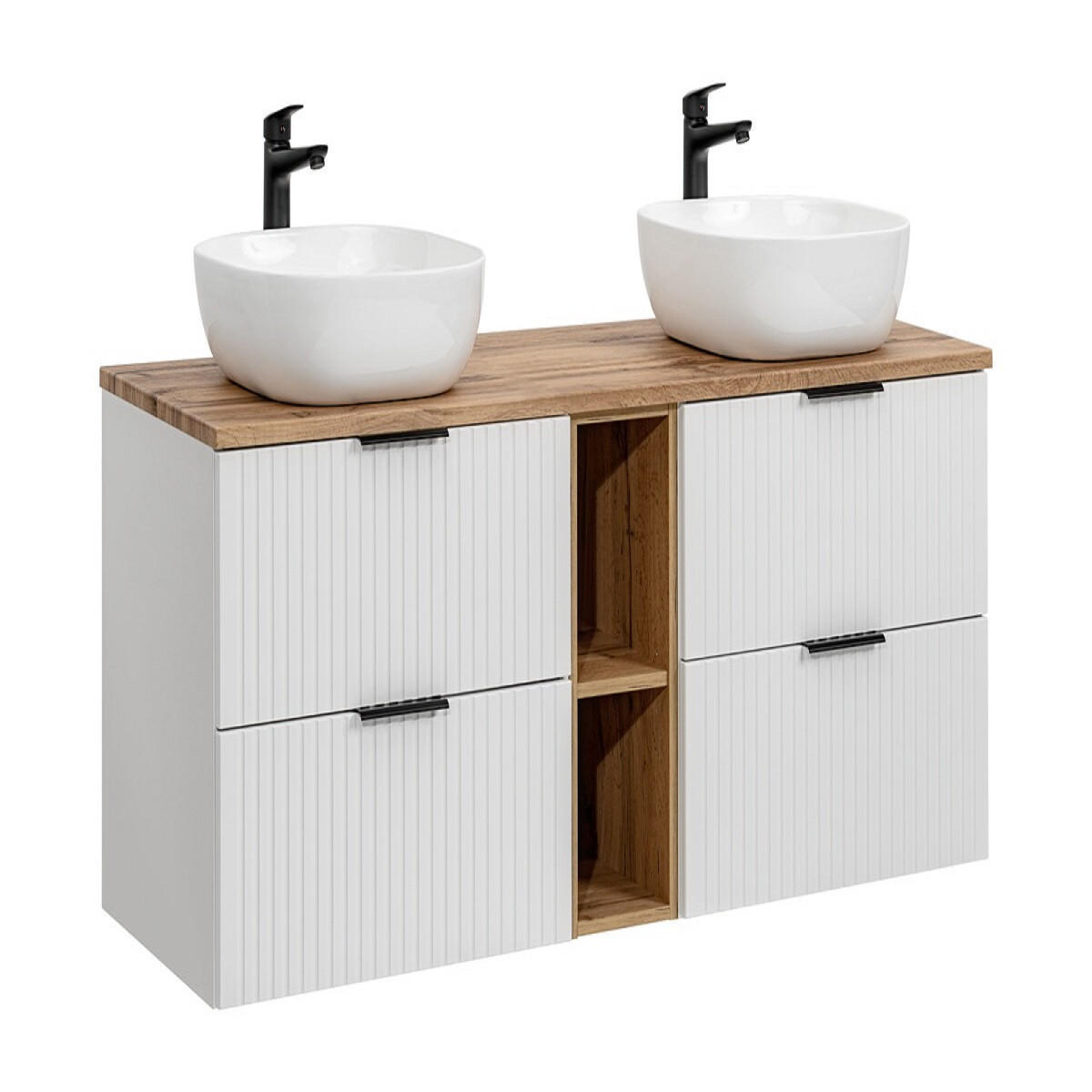 Milaros Markt Badmöbel-Set Weiß, Eiche Wotan 140x57x46 cm