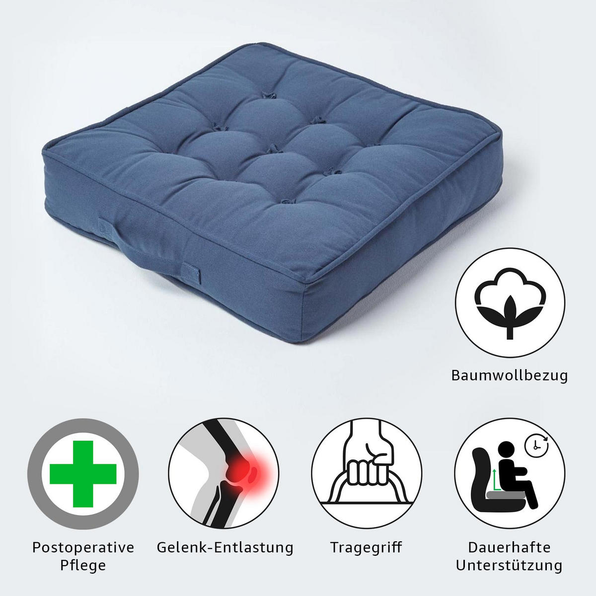 SITZKISSEN dunkelblau 50/50/10 cm – Sesselkissen, Baumwolle - Dunkelblau, Textil (50/50/10cm) - Homescapes