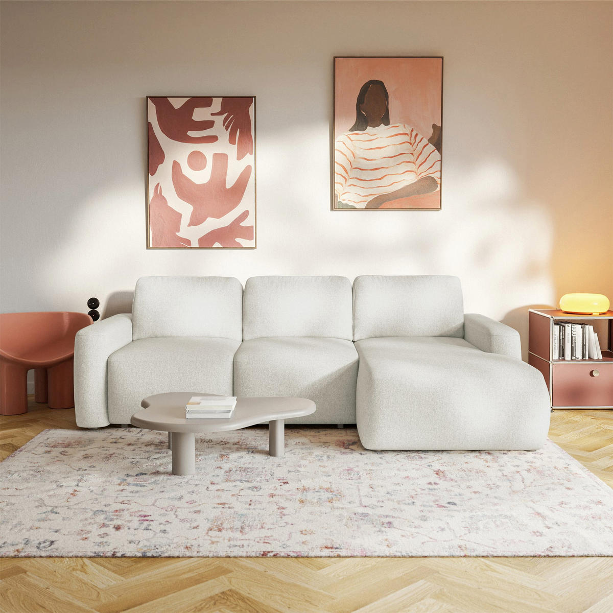ECKSOFA Carnos Mini Creme Chenille - Creme/Schwarz, Kunststoff/Textil (164/238cm) - Selsey