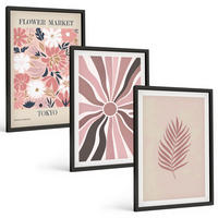 BILDER SET 3er Set - 40x60 cm Schwarzer Rahmen - Florale Blattmuster und Geometrie - Schwarz, Kunststoff (40/60cm) - TULUP