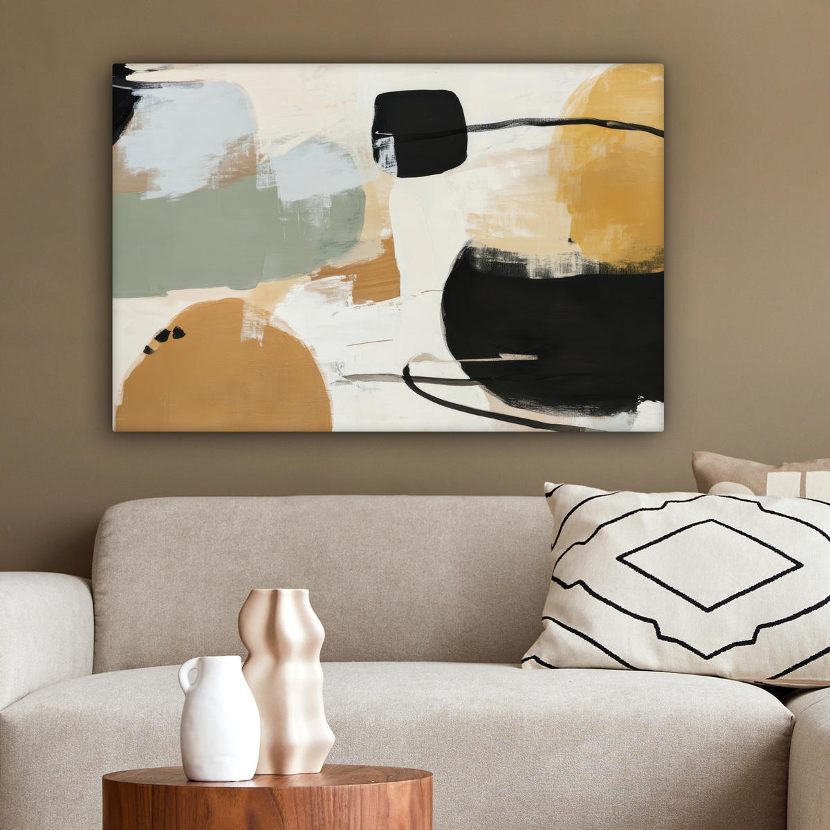 LEINWANDBILD Farbe - Abstrakt - Farben Gemälde 60x40 cm - Currygelb, Textil (60/40cm) - MuchoWow