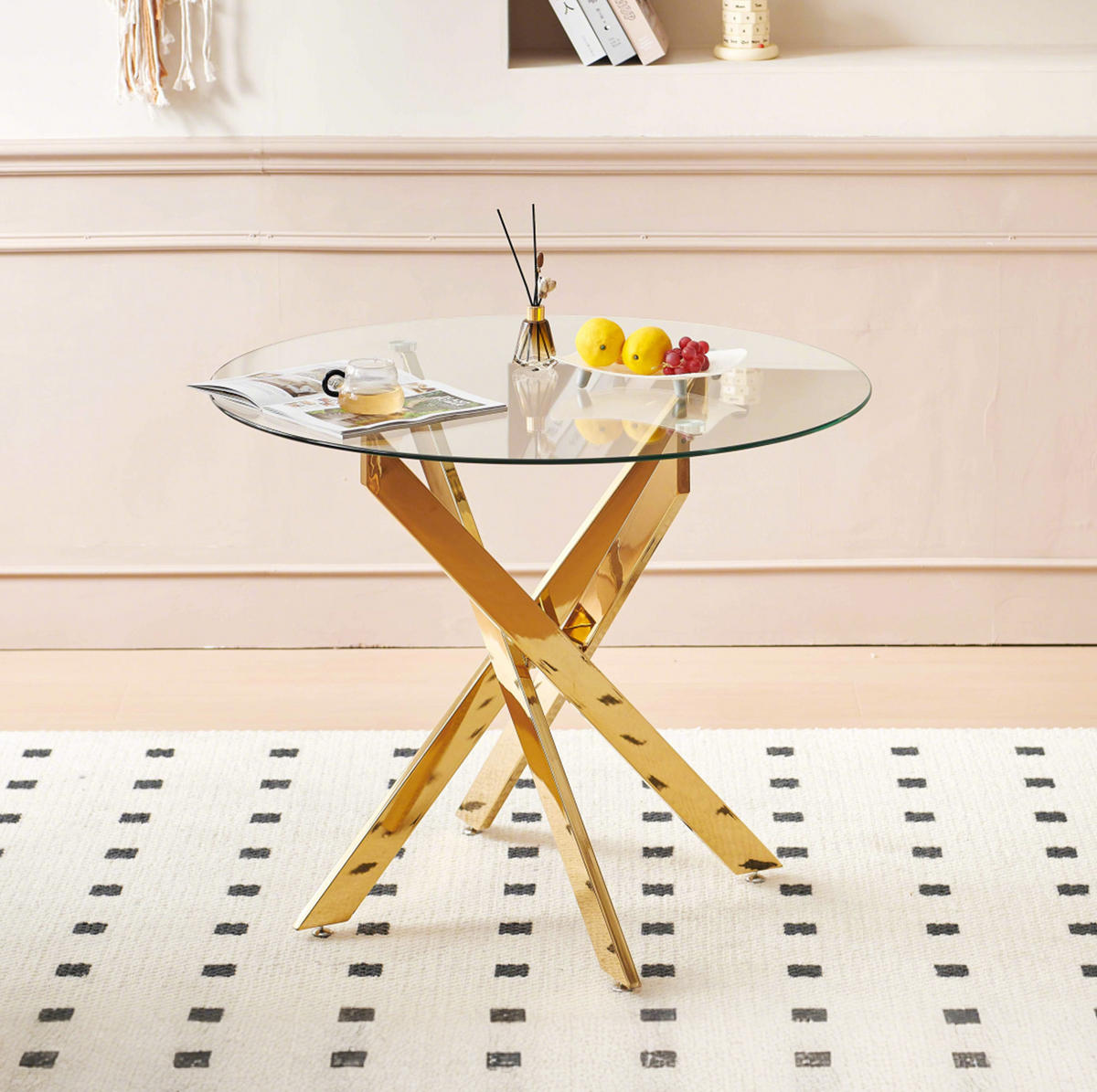 ESSTISCH 80/80/75 cm mit Glasplatte und stabilem Metallgestell, platzsparend, Gold - Goldfarben, Metall (80/80/75cm) - Redom