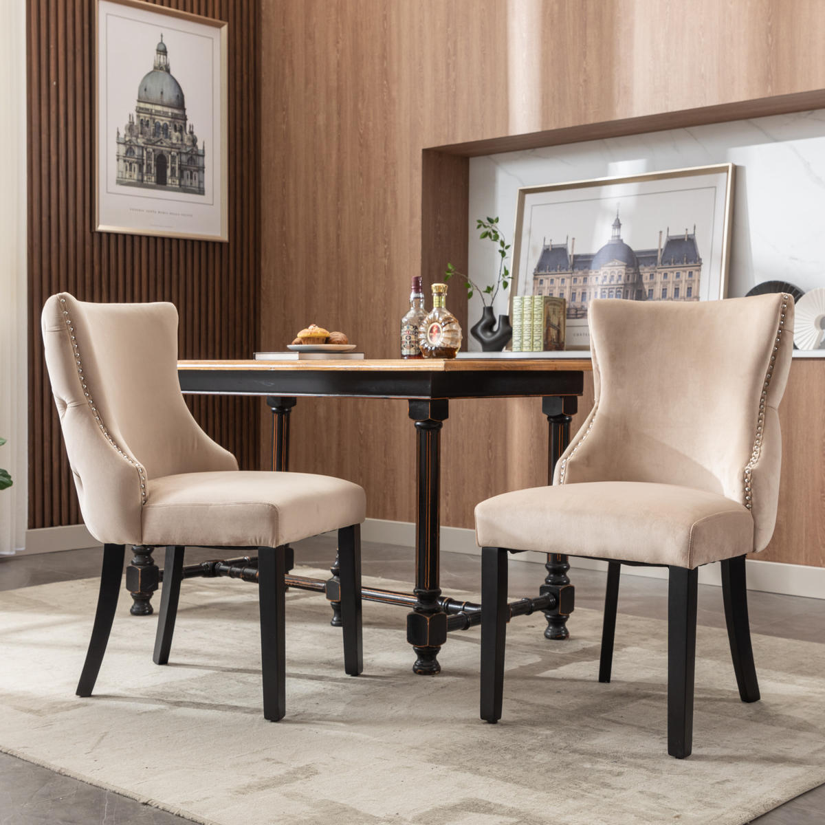 ECKESSESSEL 2er-Set mit Samtbezug und Massivholz, ergonomisch gepolstert, moderner Esszimmerstuhl, beige - Beige, Textil (52/91/50cm) - Luhomfu