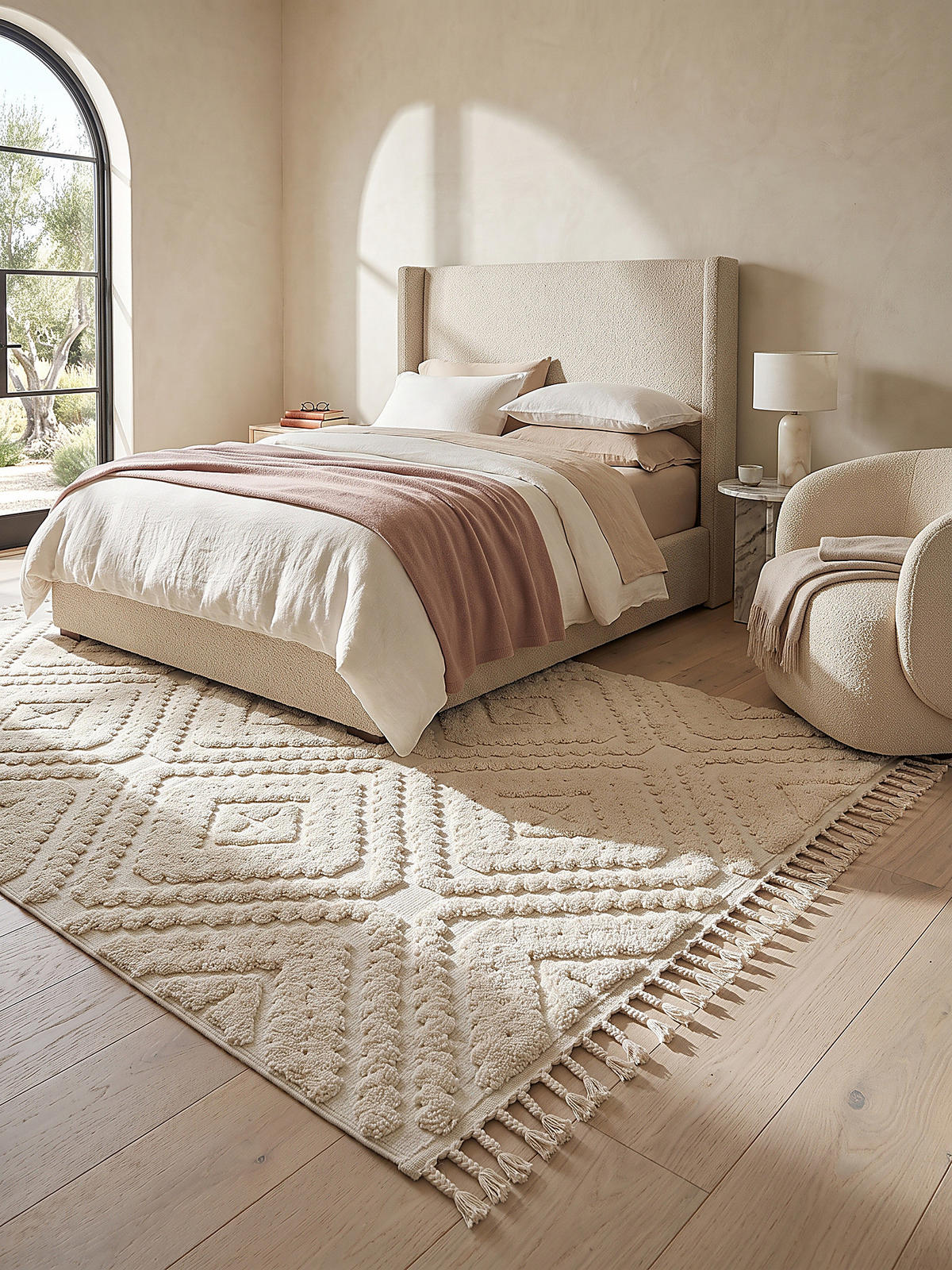 HOCHFLORTEPPICH, mit Fransen, TALLA, Rautenmuster, Creme, 200 x 300 cm - Beige, Textil (200/300cm) - KADIMA DESIGN