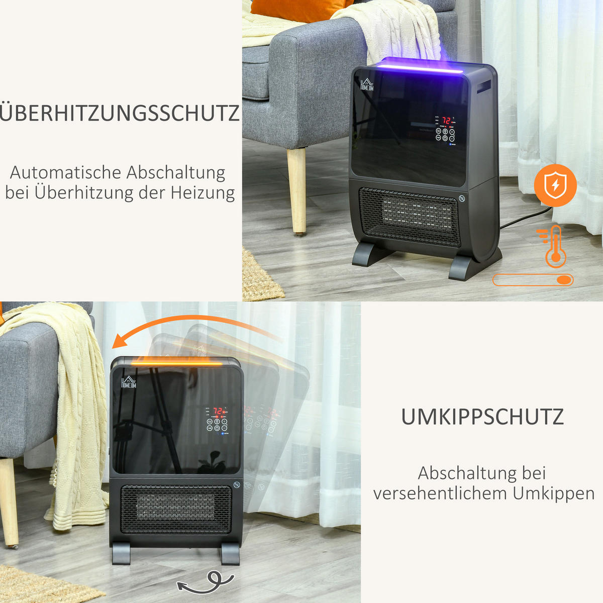 HEIZGERÄT, mit Fernbedienung, 8-Stunden-Timer, 2000W, ABS, Schwarz - Schwarz, Metall (21/49.5/33cm) - HOMCOM