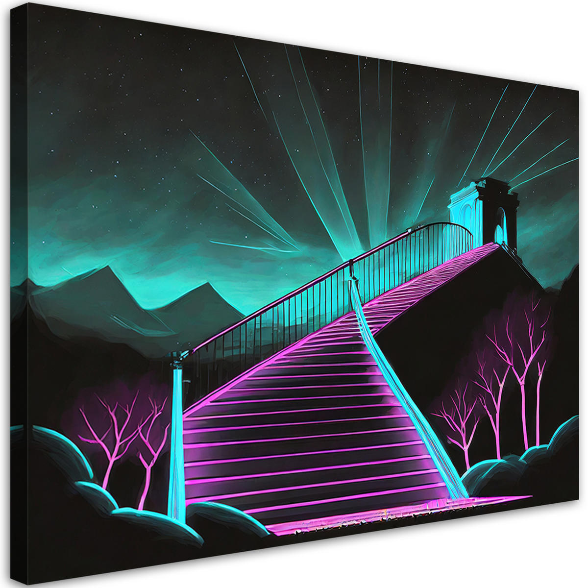 WANDBILD neon treppe abstrakt 3d - Lila, Textil (60/40cm) - Feeby