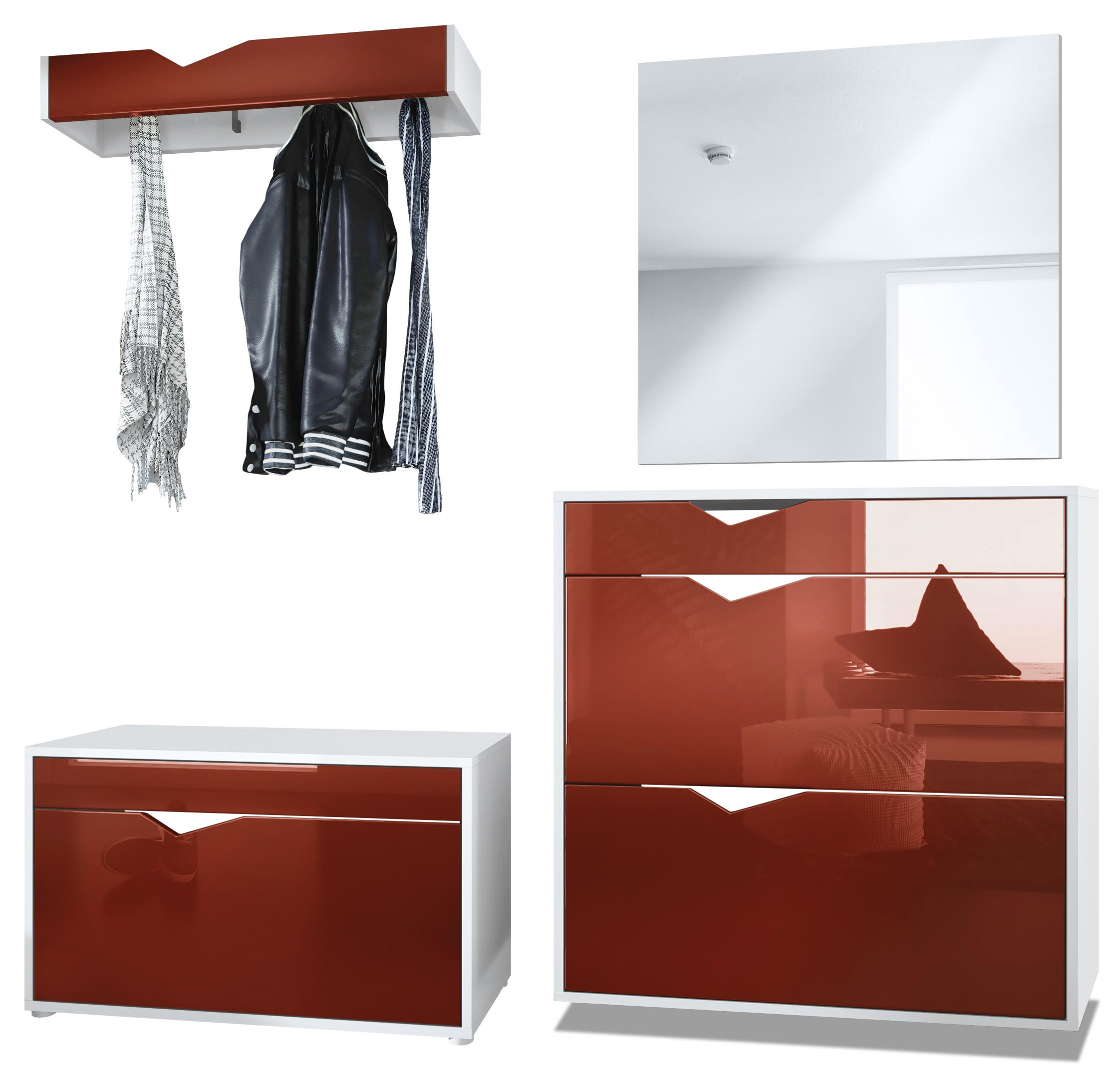 GARDEROBE Kolmio Fronten in Bordeaux Hochglanz - Bordeaux, Holzwerkstoff (190/185/33cm) - Vladon
