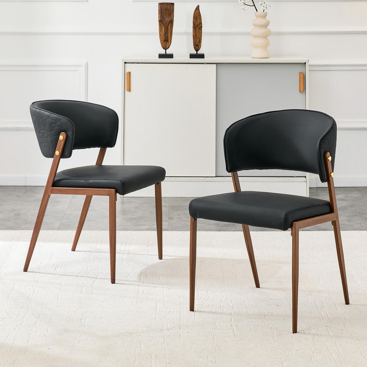 STUHL-SET DE-36689 2 Stück mit Kunstlederbezug und Metallgestell Schwarz - Schwarz, Metall (49/78/51cm) - ComfortXL