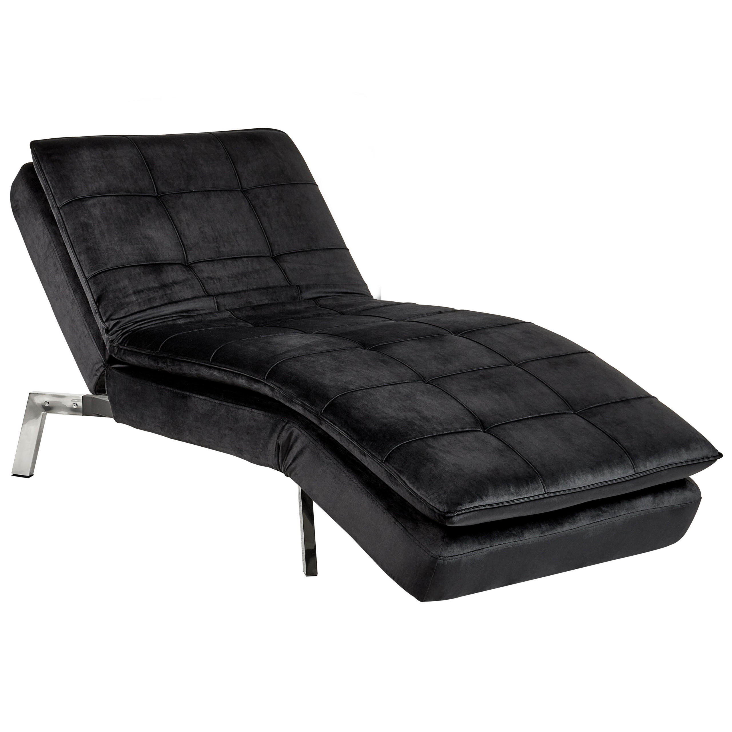 RELAXLIEGE Samtstoff schwarz verstellbar Loiret - Silberfarben/Schwarz, Textil (179/93/76cm) - Beliani