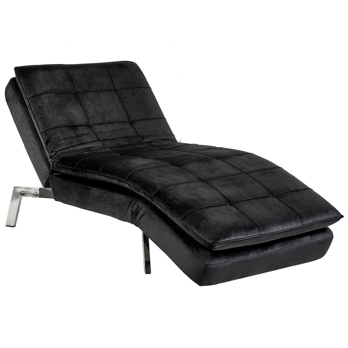 RELAXLIEGE Samtstoff schwarz verstellbar Loiret - Silberfarben/Schwarz, Textil (179/93/76cm) - Beliani