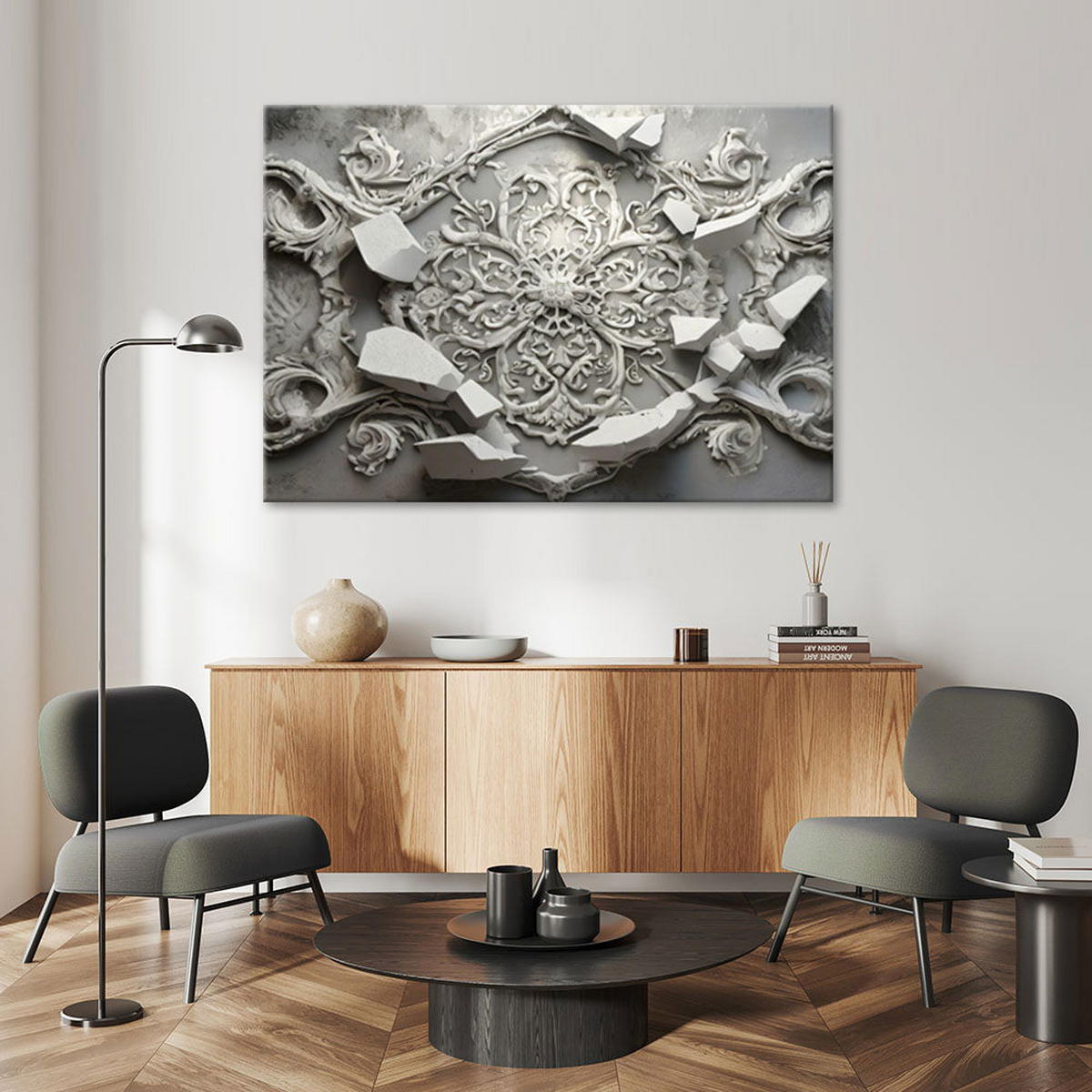 KUNSTDRUCK Silber 90/60 cm - Silberfarben, Textil (90/60cm) - KUNSTLOFT