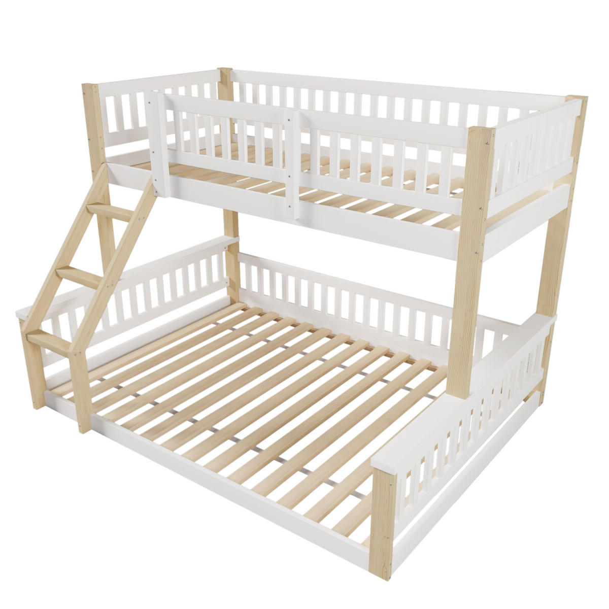 ETAGENBETT 90x200cm + 140x200cm Weiß + Natur Leiter Bettgitter - Multicolor, Holz (140/200cm) - FLIEKS