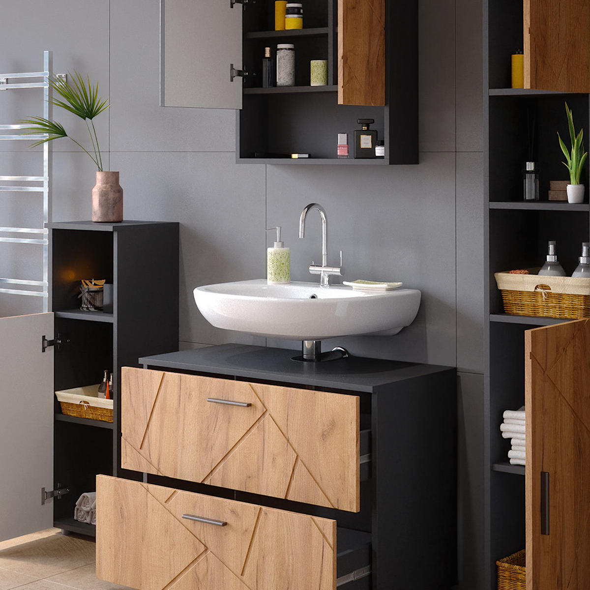 Honigeiche/Anthrazit, Holzwerkstoff (80/58/41cm) - Vicco