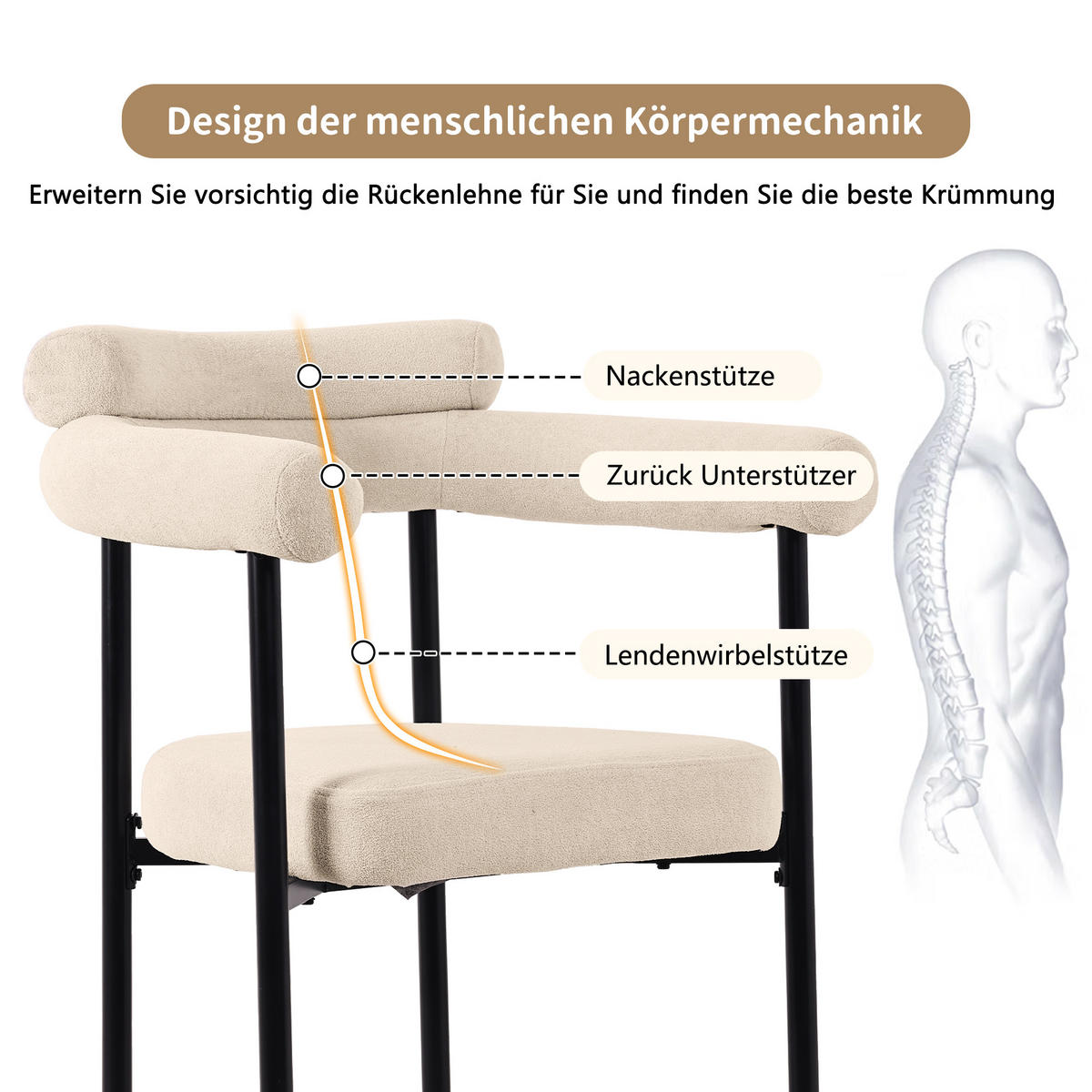 ESSTISCHSET 5-Teilig Mit 4 Hohlen Sesseln, Metallbeine, Cremefarben - Multicolor, Metall (140/75/80cm) - FLIEKS