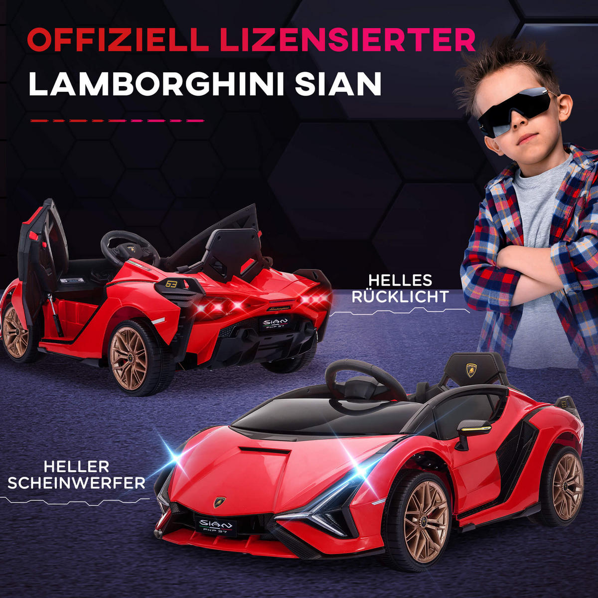 ELEKTROAUTO Lamborghini SIAN - Rot, Kunststoff/Metall (62/108/40cm) - Jamb