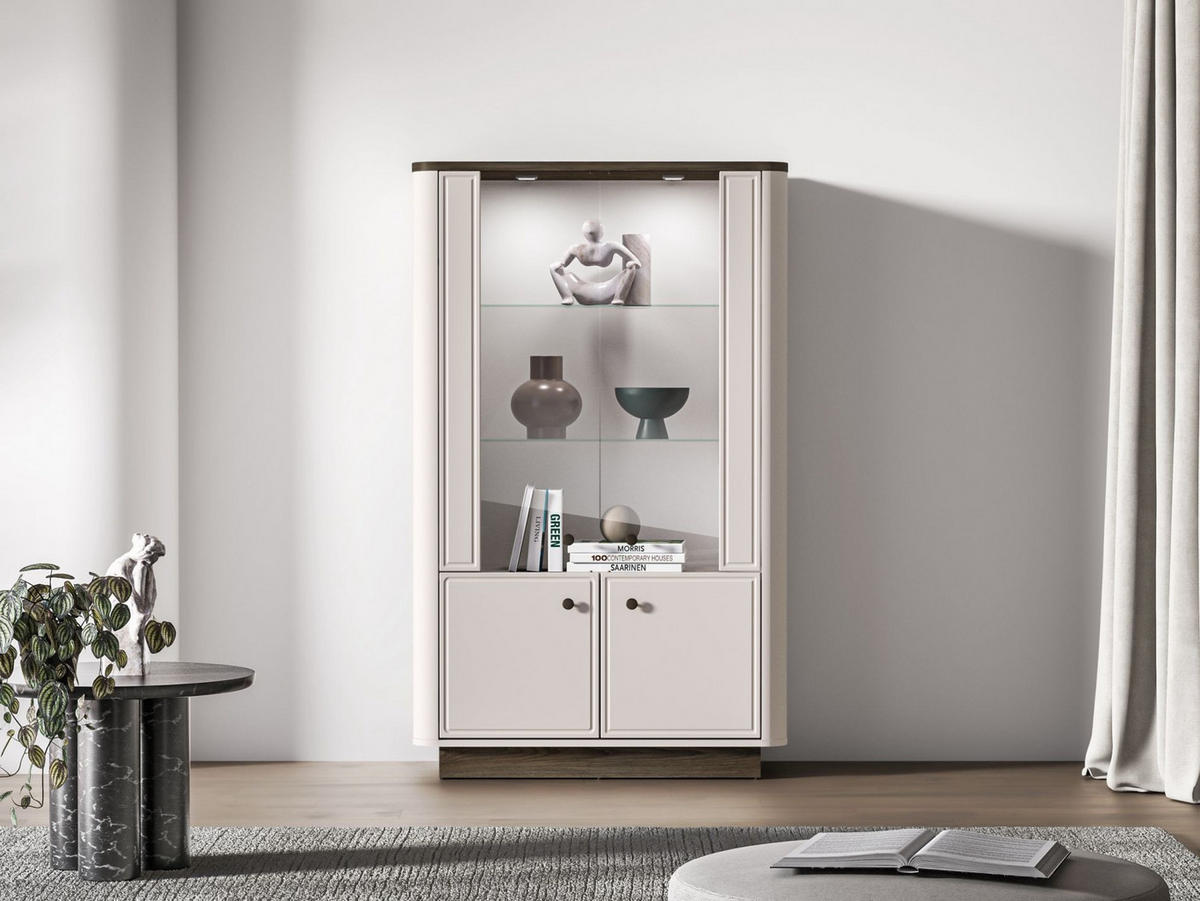 VITRINE Vilavio 4-türig Kaschmirgrau/Eichenoptik 92 cm - Taupe/Dunkelbraun, Holzwerkstoff (91.6/141.5/40cm) - Selsey