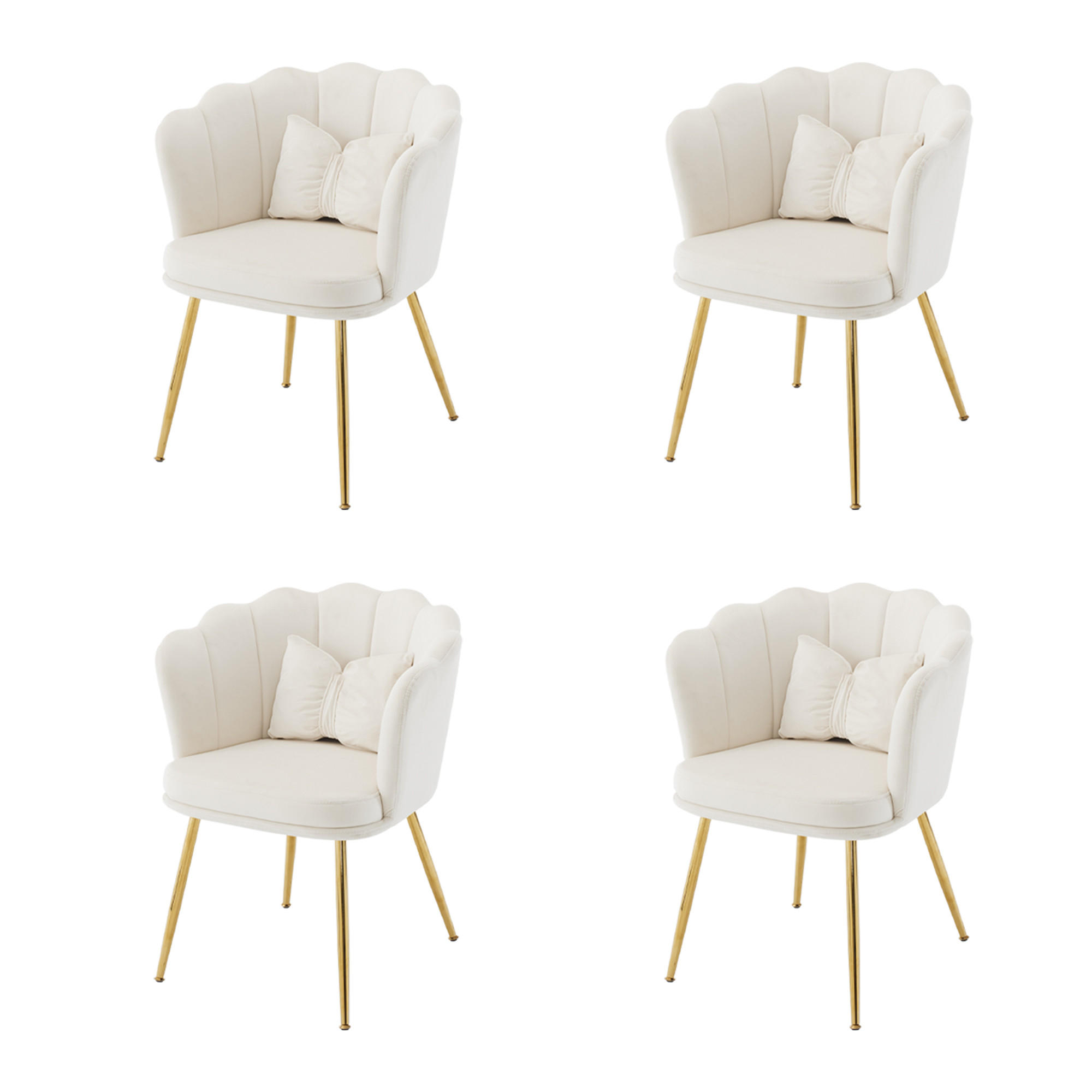 STUHL SET 4-TEILIG Samt Polster Blütenblatt-Rücken Goldfüße & Kissen Beige - Beige, Holz (62/43/54cm) - FLIEKS