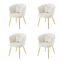STUHL SET 4-TEILIG Samt Polster Blütenblatt-Rücken Goldfüße & Kissen Beige - Beige, Holz (62/43/54cm) - FLIEKS
