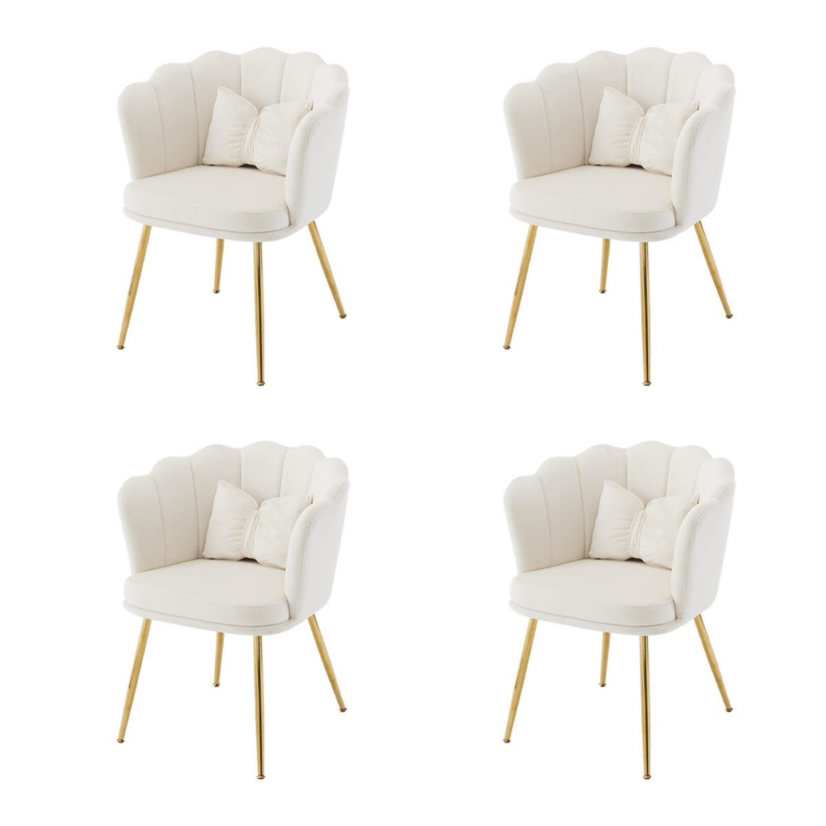 STUHL SET 4-TEILIG Samt Polster Blütenblatt-Rücken Goldfüße & Kissen Beige - Beige, Holz (62/43/54cm) - FLIEKS