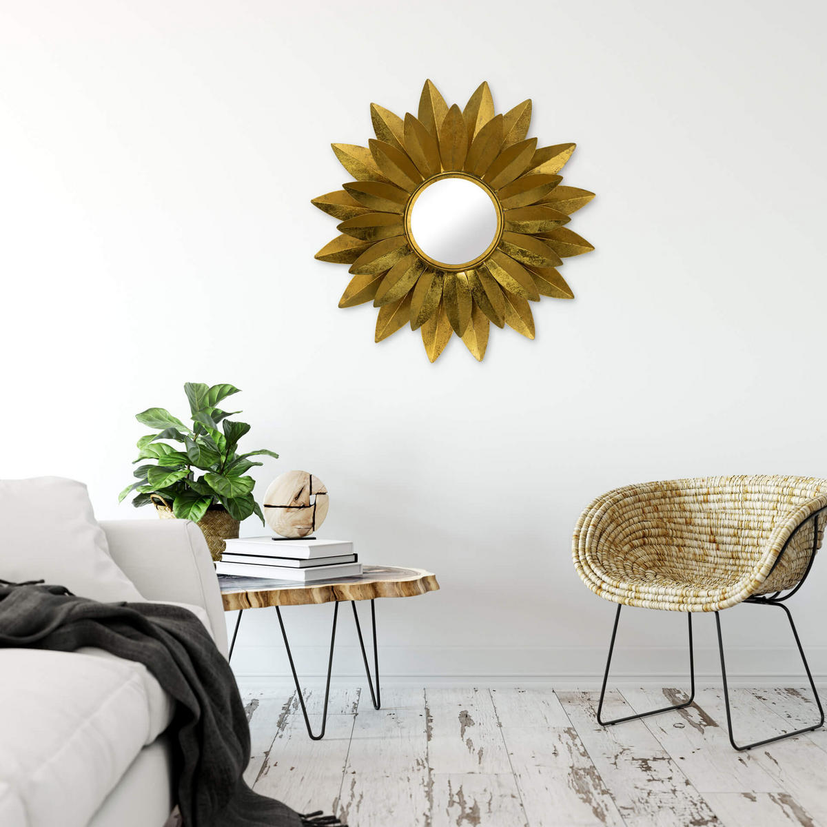 WANDSPIEGEL Gold 90/90 cm - Goldfarben, Metall (10.9/90/7cm) - KUNSTLOFT