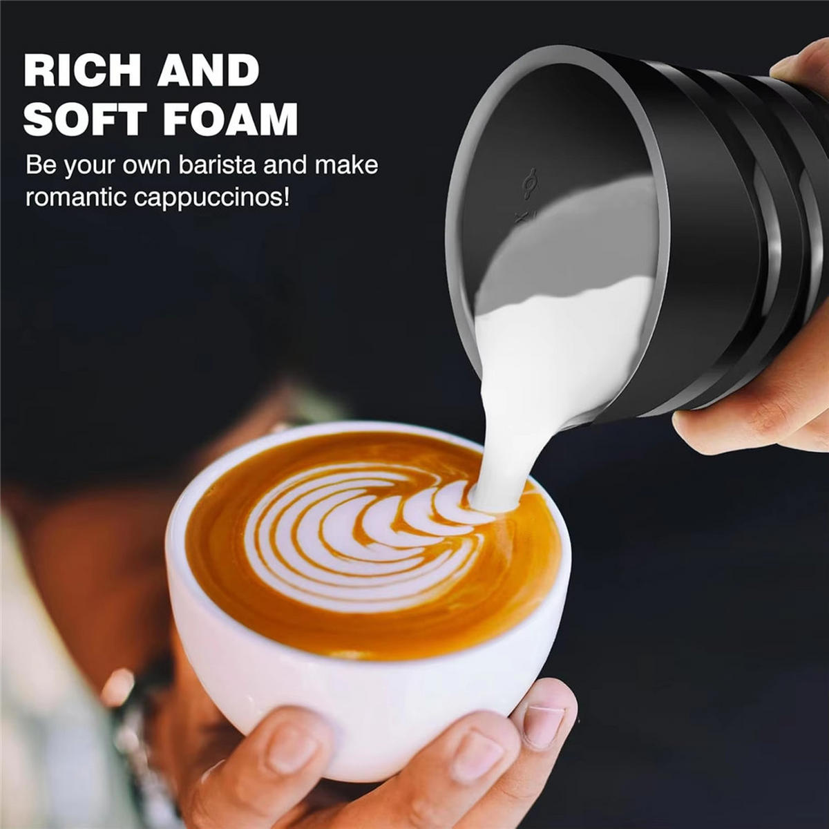 MILCHSCHÄUMER 4IN1 Elektrisch 600ml Heiß Kalt Cappuccino Latte - Schwarz, Metall - Bextcok