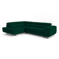 ECKSOFA Velmo mit Bettkasten und Schlaffunktion, verstellbaren Kopfstützen, in L-Form - Dunkelgrün, Textil (275/203cm)