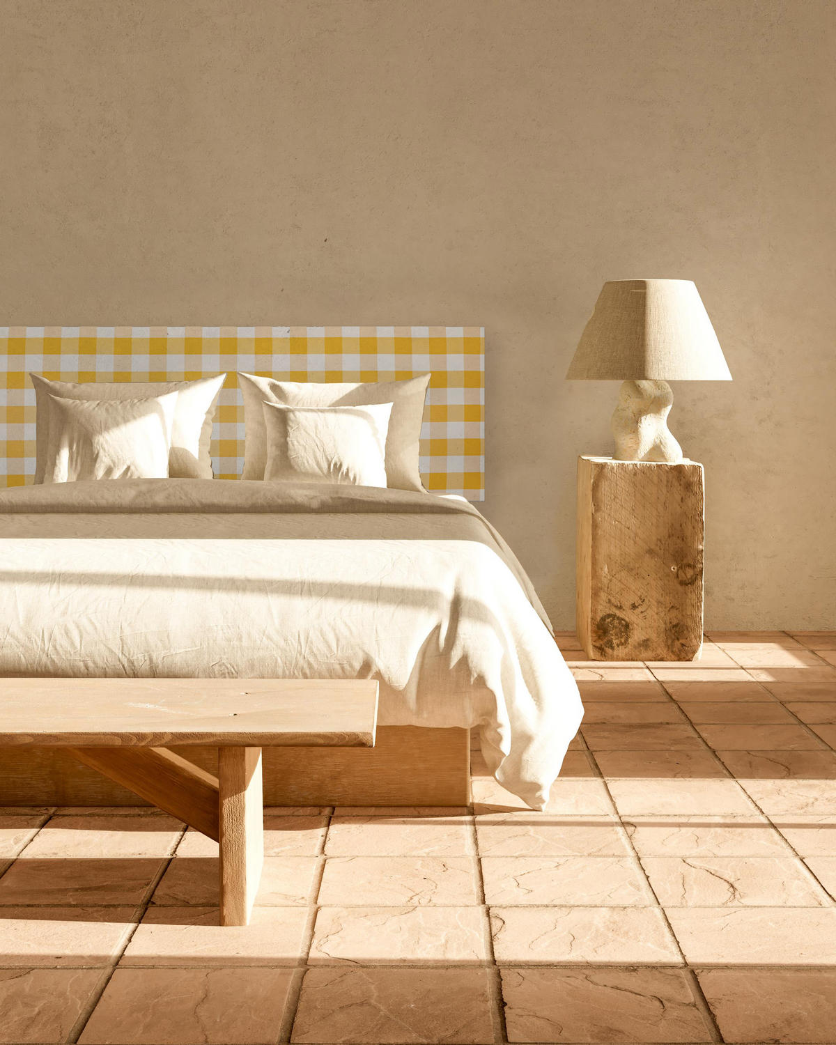 KOPFTEIL Gepolstertes Vichy-Stoff Gelb 145/52/3 cm LAREDO - Gelb, Textil (145/52/3cm) - RNT By Really Nice Things