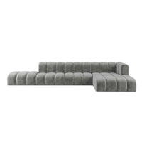 ECKSOFA Modulares In L-Form Mit Hocker, Velvet-Stoff Riviera, Grau, Rechts, GRAND - Grau, Holz (386/179cm) - Kaiser Möbel