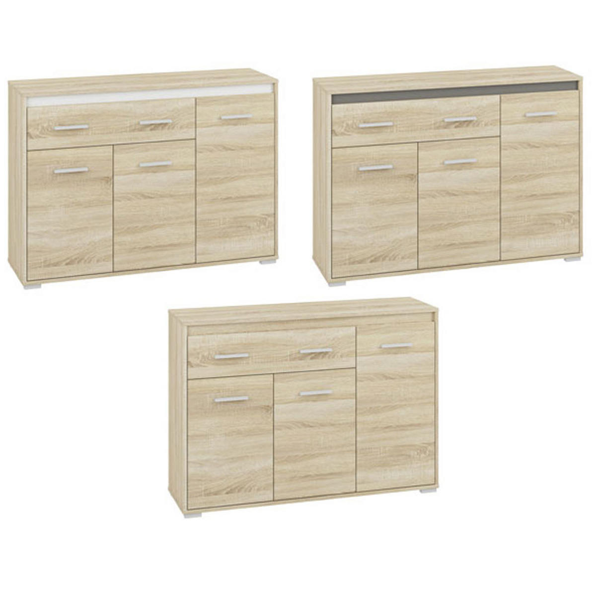 KOMMODE Avo Sonoma Eiche 120 / 34 / 85cm - Eichefarben/Weiß, Holzwerkstoff/Kunststoff (120/85/34cm) - Feldmann-Wohnen
