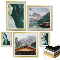 WANDBILDER 5er Set - 50x50 cm & 20x30 cm & 40x60 cm Goldrahmen - Abstrakte Muster von Sukkulentenblättern - Goldfarben, Kunststoff (40/60cm) - ArtPrintCave