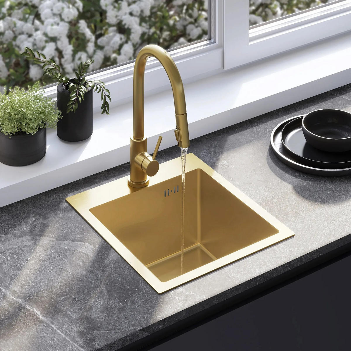 EDELSTAHLSPÜLE Rea Leo 40 Brush Gold ohne Küchenarmatur - Goldfarben, Metall (35/19/45cm) - REA