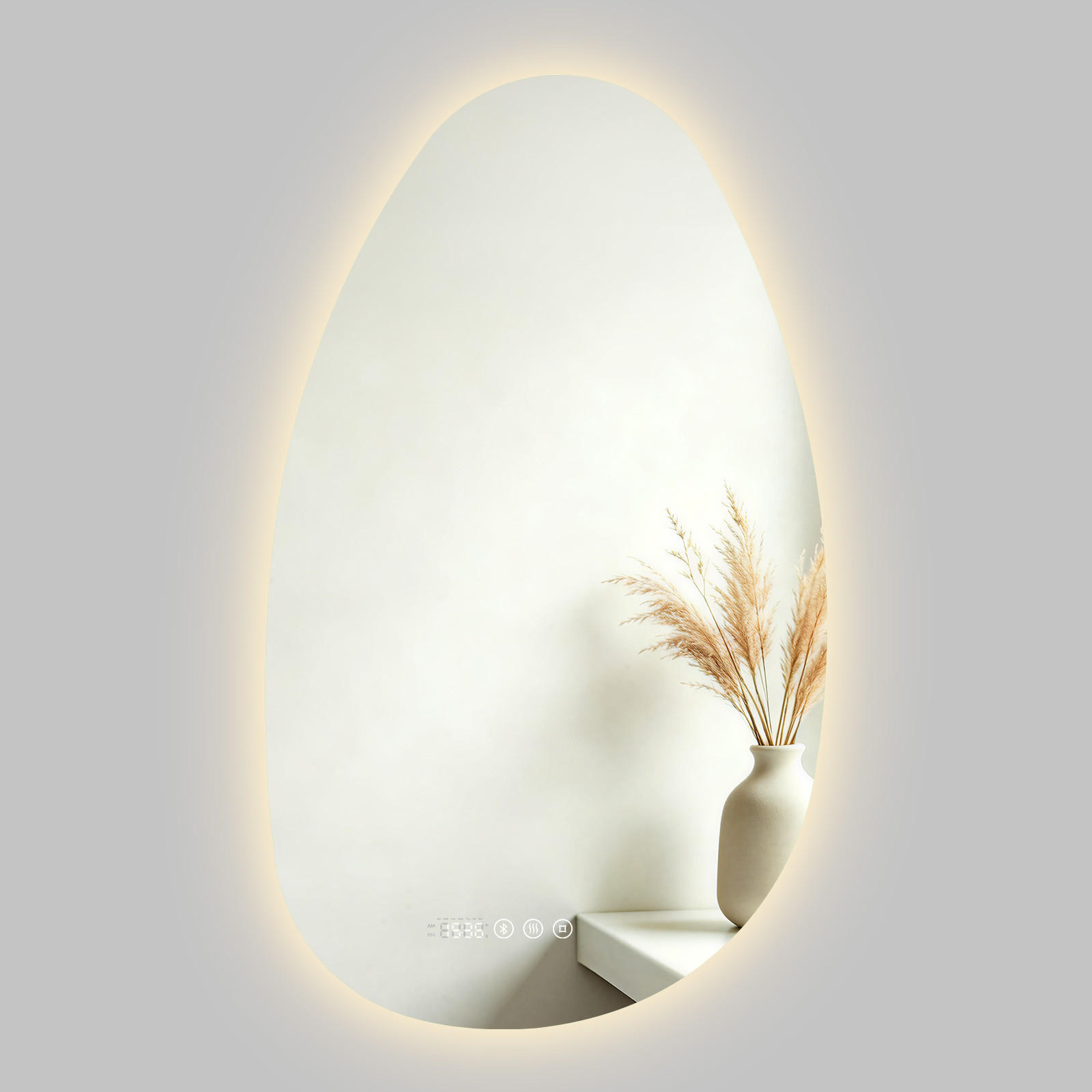 BADSPIEGEL MIT BELEUCHTUNG 85/50 cm asymmetrisch Bluetooth LED mit Antibeschlag - Transparent, Glas (85/50/3cm) - S'AFIELINA